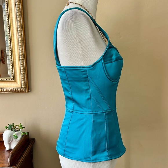 Walter Baker Turquoise Blue Satin Bustier Corset Peplum Tank Top Blouse Size 4 - Picture 5 of 8